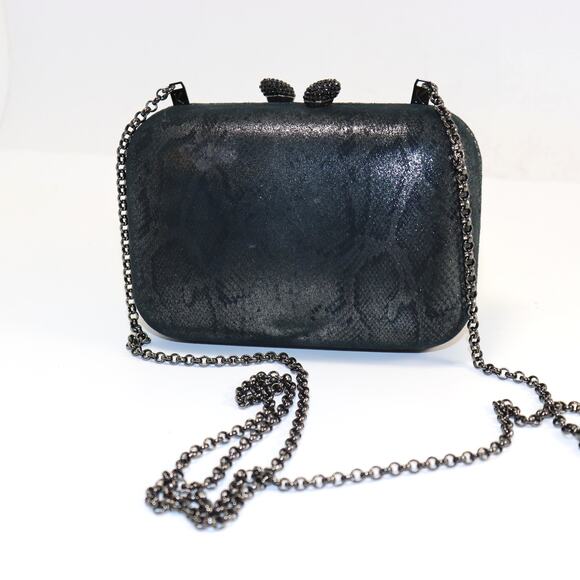 Kotur Metallic Gray Snakeskin Hardcase Clutch with Chain Strap - Picture 2 of 6